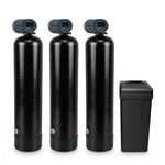 The Iron Buster package: two 2.5 cu ft iron filters and a 64,000 grain water softener, all three on 13x54 Vortech tanks with the Fleck 2510 AiQ control valve, and the salt tank