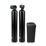 Iron filter and water softener package: 1.5 cu ft iron filter on a 10x54 Vortech tank with the Fleck 2510 AiQ control valve, a 48,000 grain Fleck 5600SXT softener on a 10x54 Vortech tank, and the salt tank