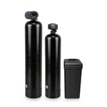 Iron filter and water softener package: 3.5 cu ft iron filter on a 14x65 Vortech tank with the Fleck 2510 AiQ control valve, an 80,000 grain Fleck 5600SXT softener on a 13x54 Vortech tank, and the salt tank