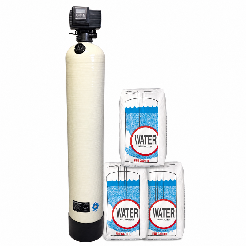 Fleck 5600SXT 1.5 Cubic Foot Vortech Backwashing Acid Neutralizer with 3 bags of calcite media