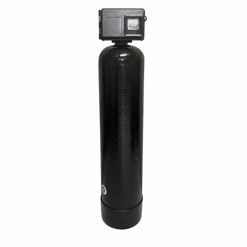 Whole house catalytic carbon filter, 2.5 cubic foot Fleck 2510SXT backwashing valve on a black Vortech tank with Centaur catalytic carbon, sold by Mid Atlantic Water