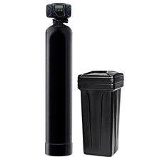Load image into Gallery viewer, Fleck 5600SXT All In One whole house carbon filter and water softener, black dual-tank system with digital control valve and black brine tank, sold by Mid Atlantic Water