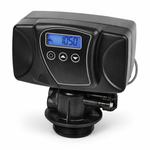 Fleck 5600SXT digital metered demand control valve, front view, regenerates the arsenic resin bed based on gallons used