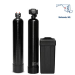 Bethesda MD whole house water filter and softener system: catalytic carbon filter and Fleck 5600SXT softener, built for Bethesda's municipal water supply, sold by Mid Atlantic Water