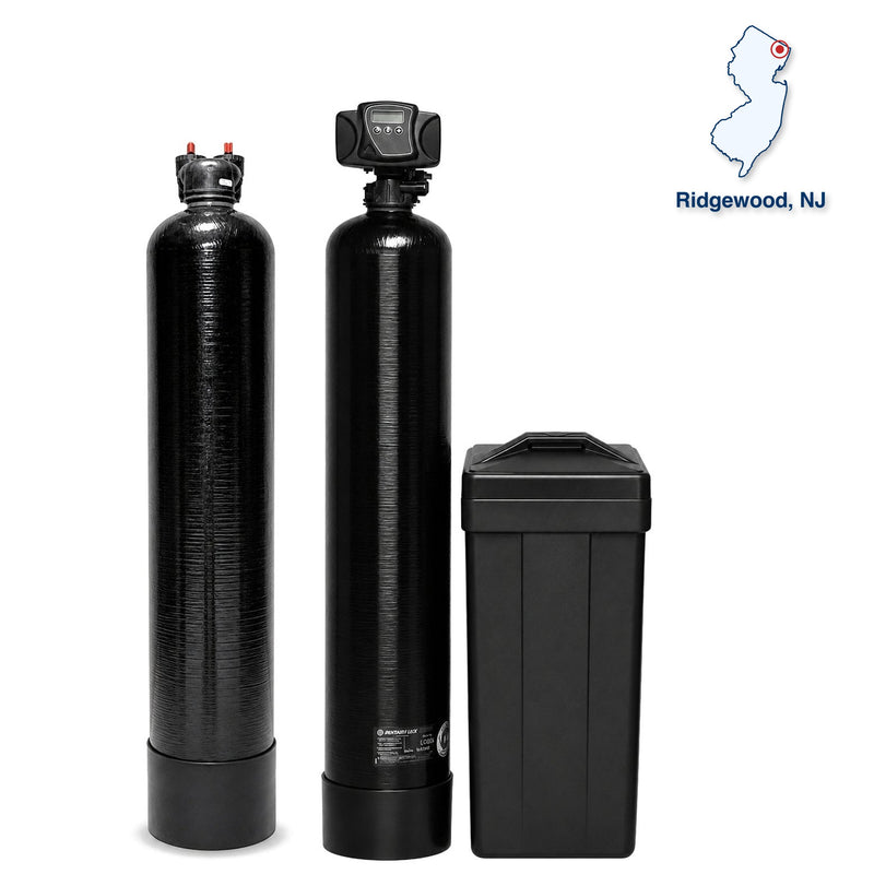 Ridgewood NJ whole house water filter and softener system: catalytic carbon filter and Fleck 5600SXT softener, built for Ridgewood's municipal water supply, sold by Mid Atlantic Water