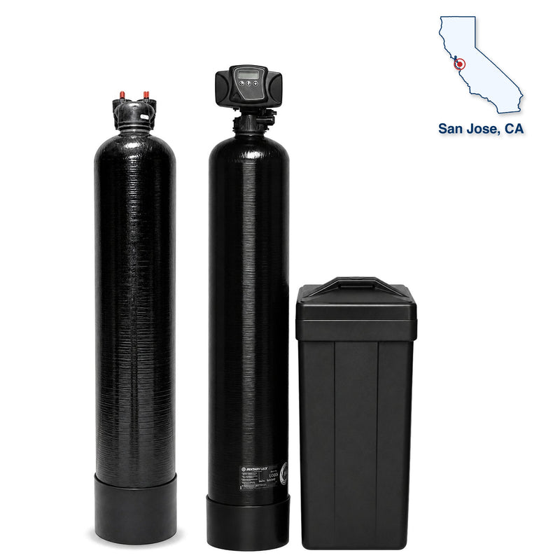 San Jose CA whole house water filter and softener system: catalytic carbon filter and Fleck 5600SXT softener, built for San Jose's municipal water supply, sold by Mid Atlantic Water