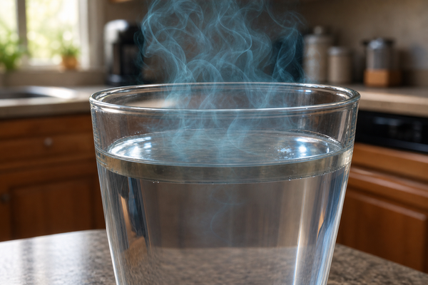Close-up of a glass of chlorinated city tap water