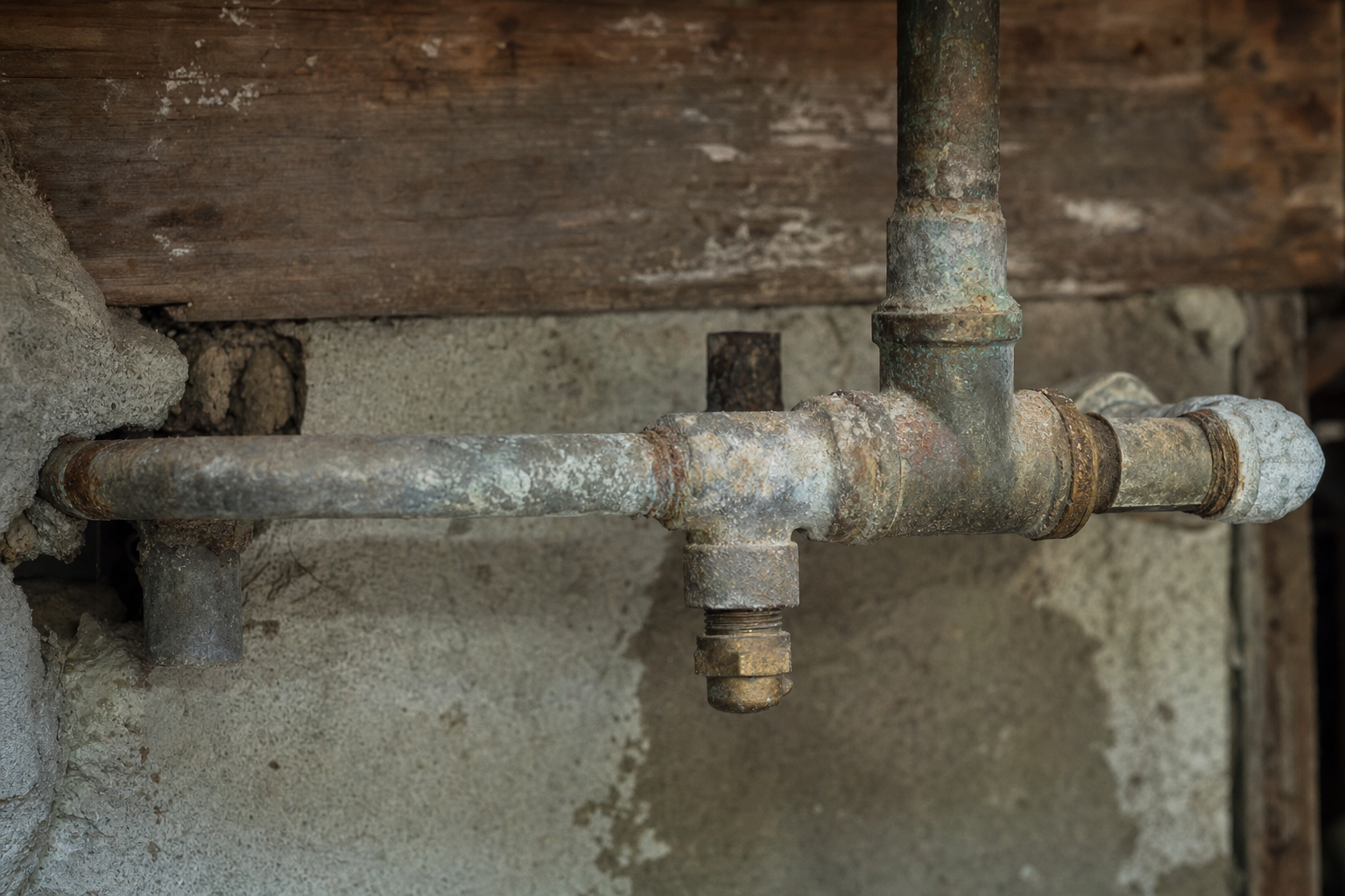 Old corroded home plumbing pipes